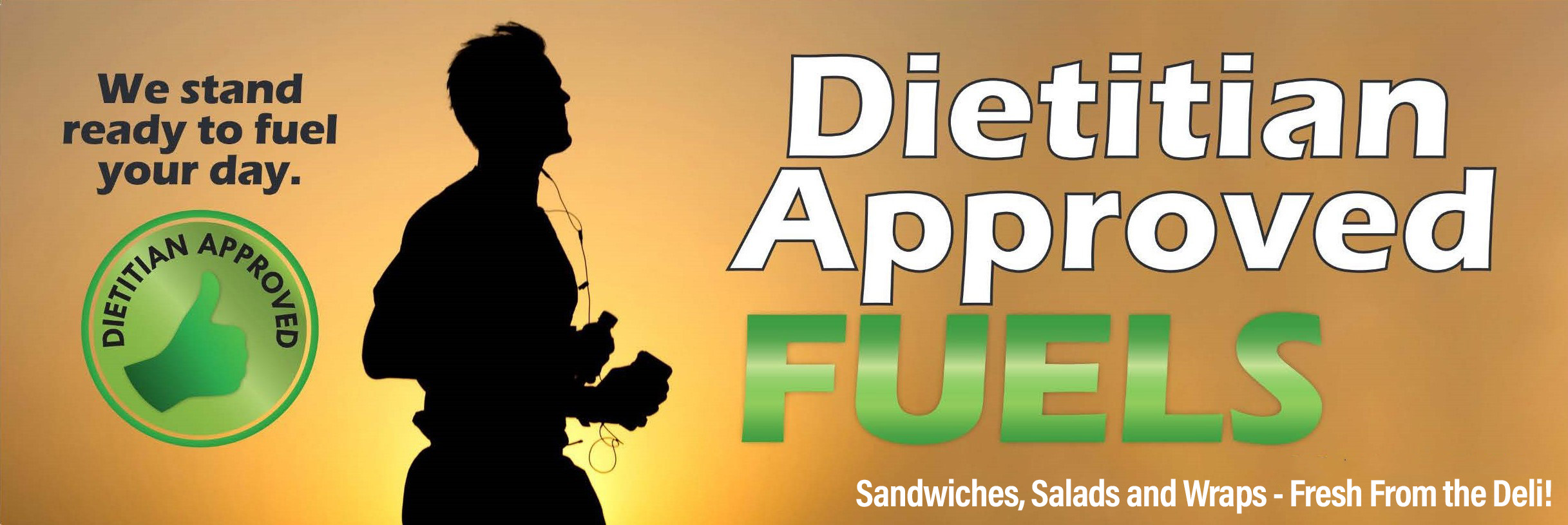 Man running towards Dietitian Approved Fuels logo