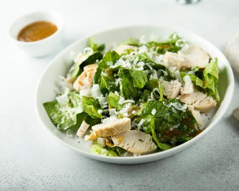 Bowl of chicken caesar salad