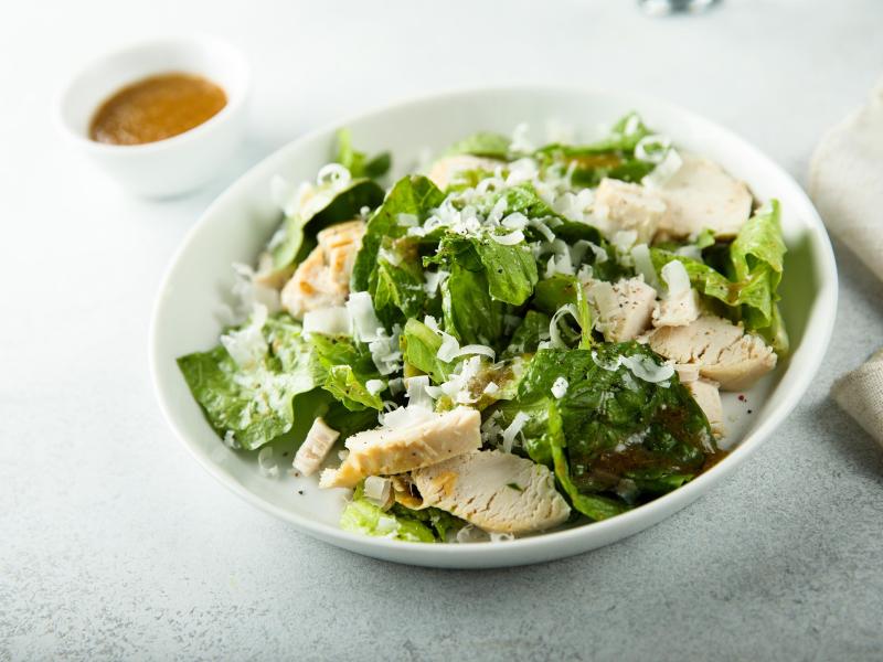 Bowl of chicken caesar salad