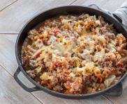 Unrolled stuffed cabbage in a cast iron skillet